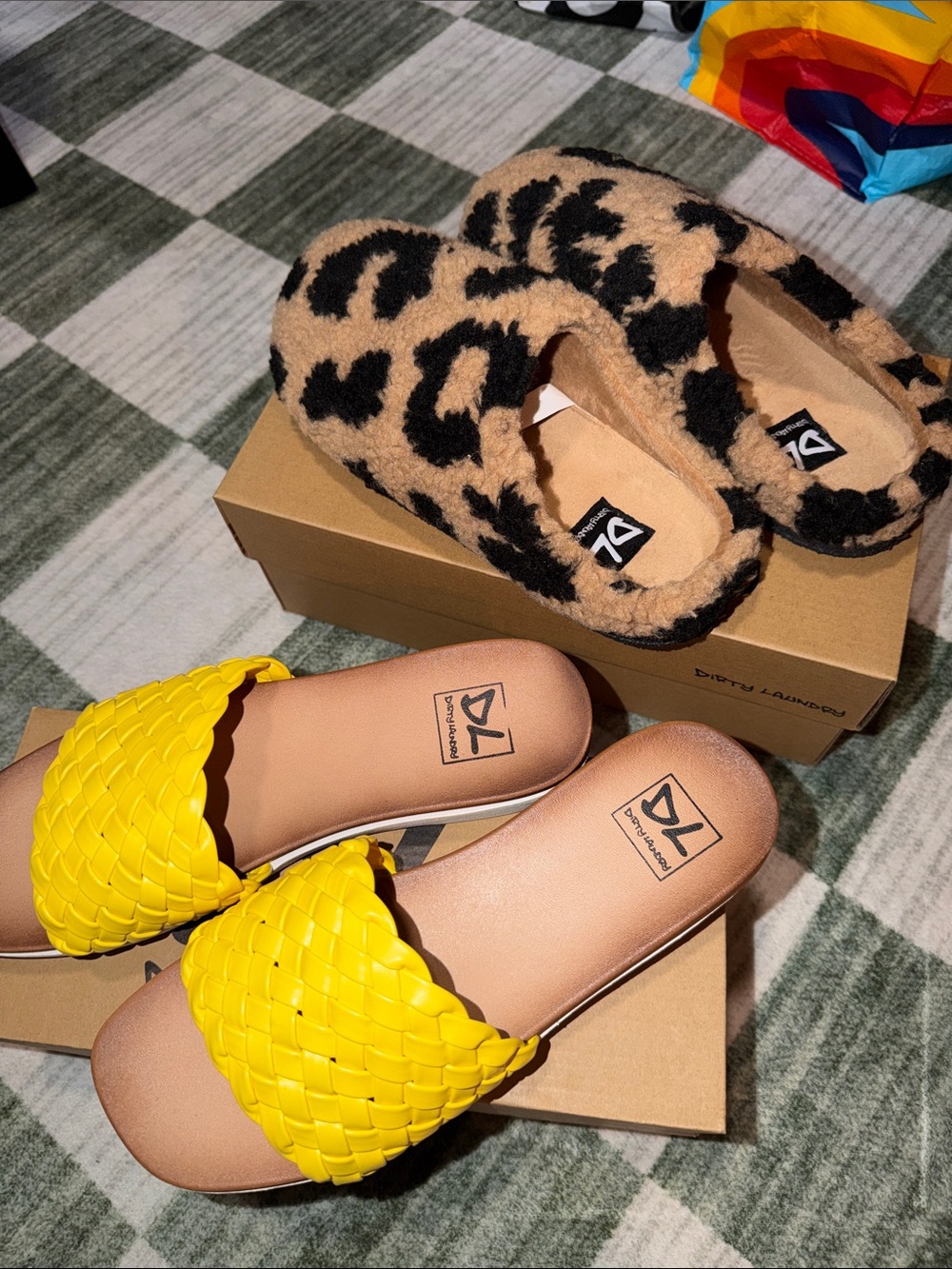Dirty Laundry Shoe Bundle -Cozy Leopard Slippers & Bright Yellow Woven Slide Duo